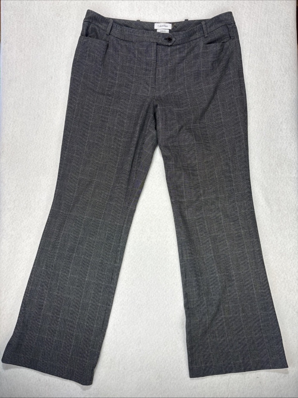Calvin Klein Women's Modern Fit Work Dress Pants Plaid Wide Leg XL Academia